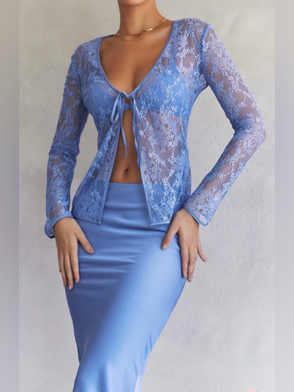 House of CB PHOEBE Blue Lace Tie Front Top 2 pieces